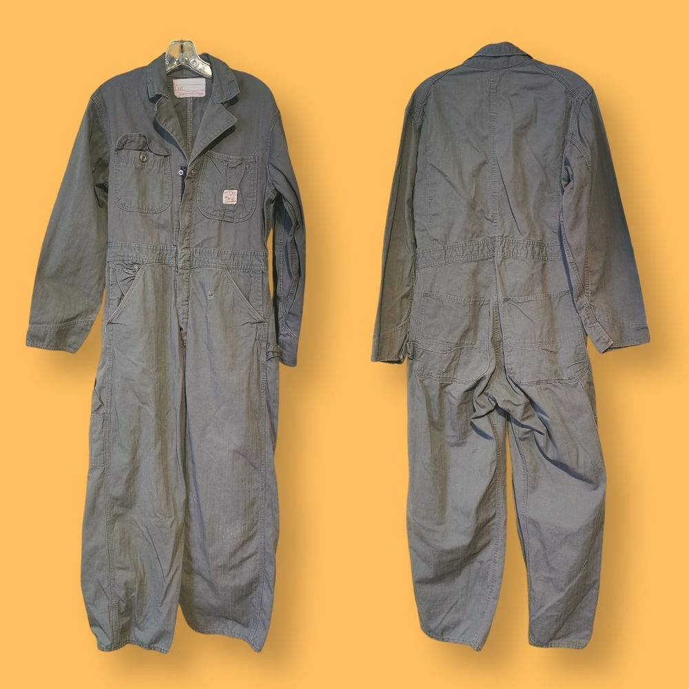 Vintage 1950’s Pointer Brand Size XL Light Gray Cotton Coveralls Sanforized USA